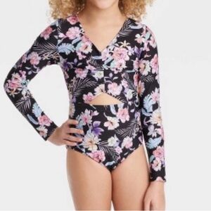 art class Floral Long Sleeve One Piece - Black and Pink
